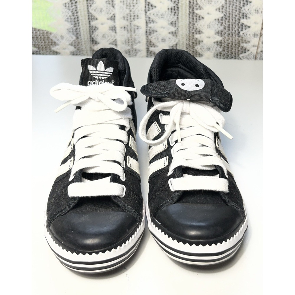 Adidas Vanity Vulc Sneakers Womens Size 6 Black Trefoil Retro Mid Top Shoes - Picture 2 of 9